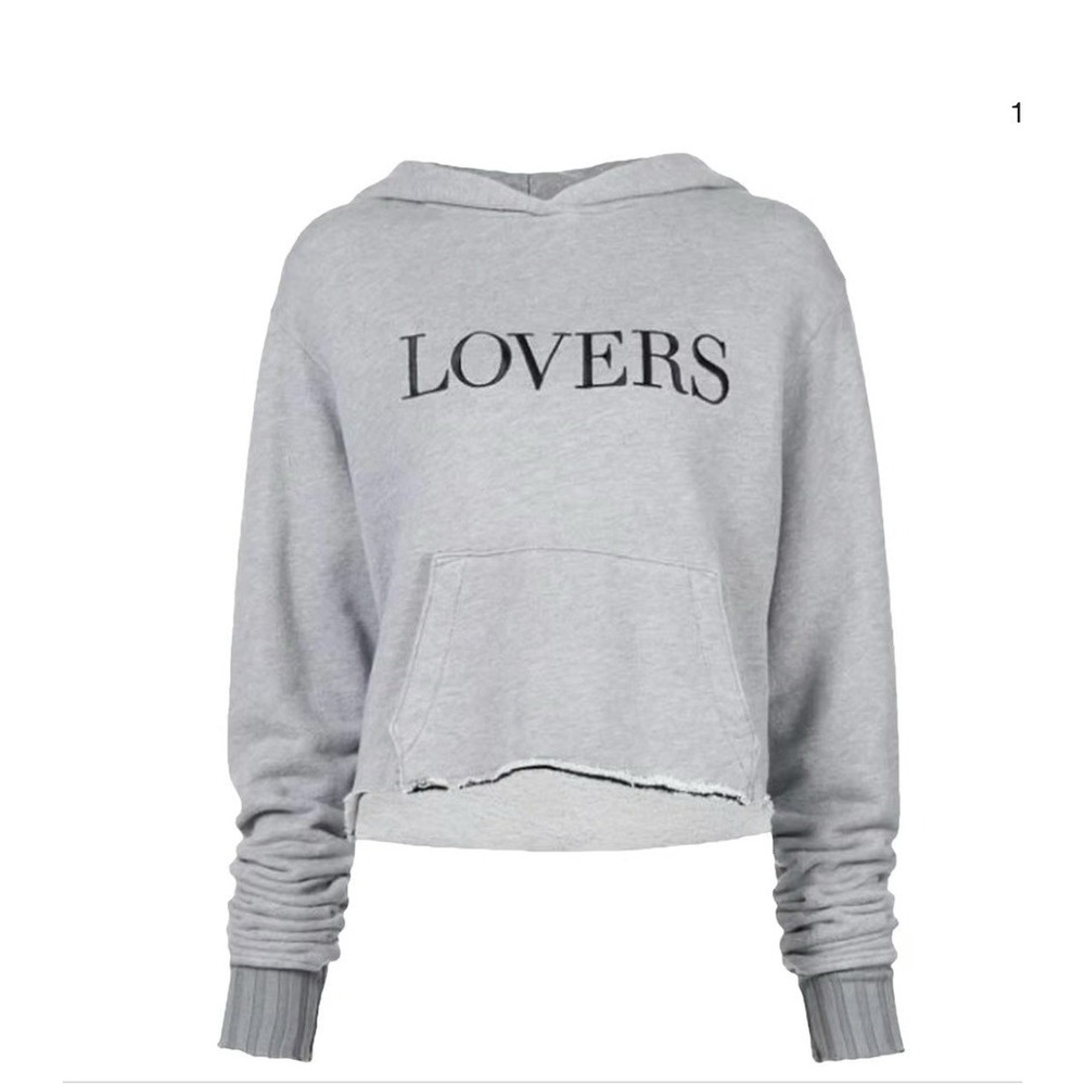 AMIRI LOVERS Cropped Hoodie Grey Blended Fabric Embroidery Women's XS MSRP $895